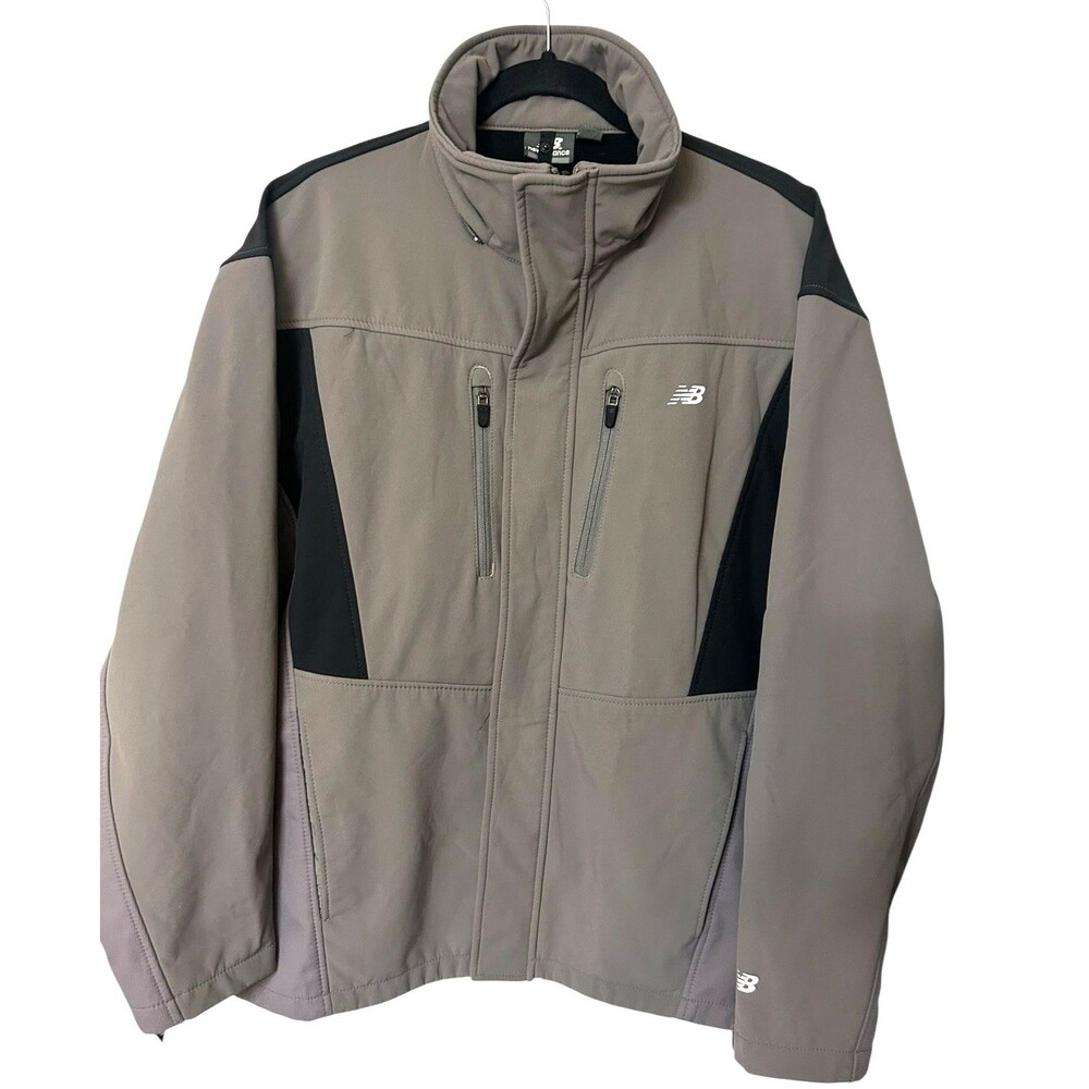 New Balance Mens  M Gray Black Full Zip Ski Snowboard Winter Softshell Jacket
